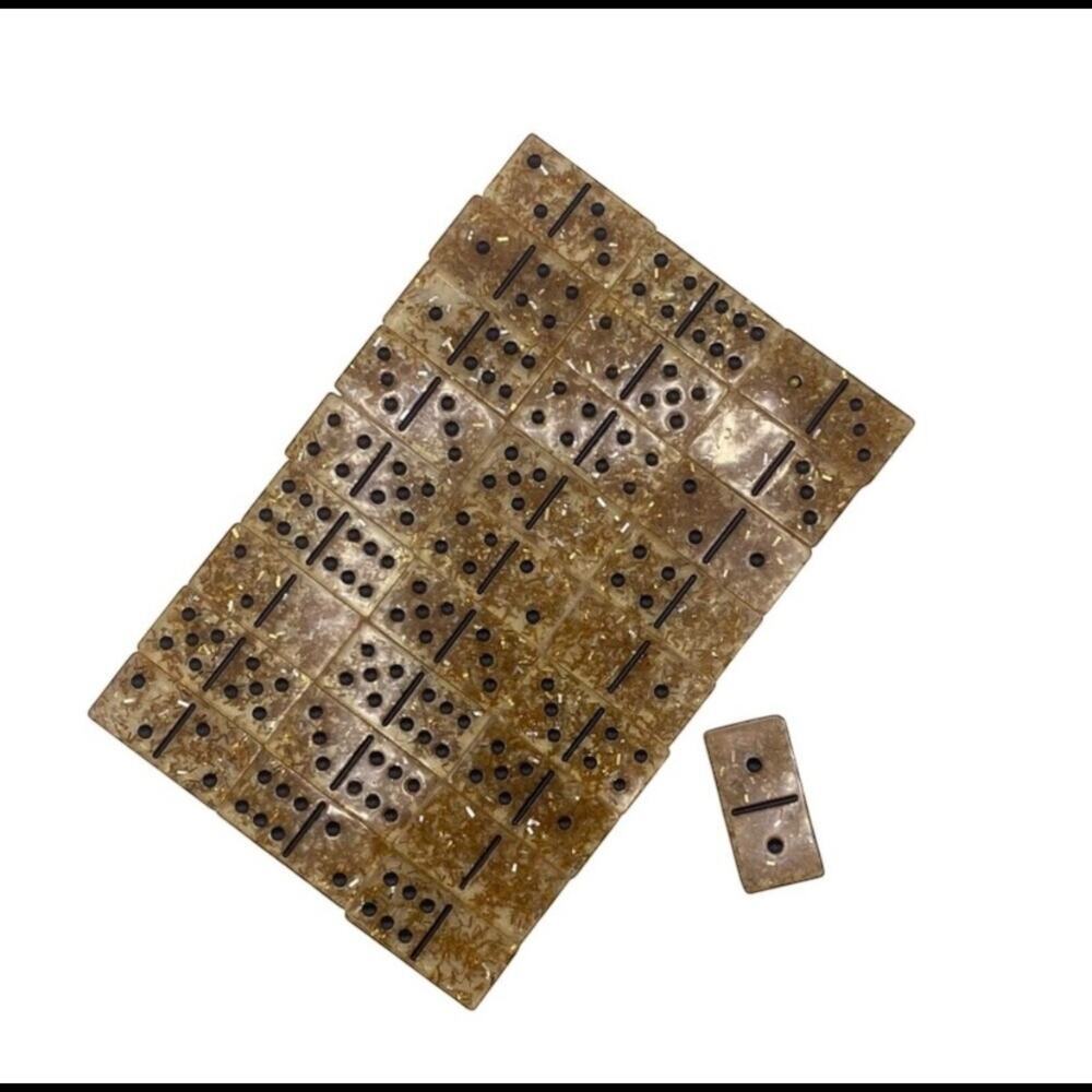 28-Piece Handmade Golden Resin Domino Set | Luxury Dominoes with Gift Pouch